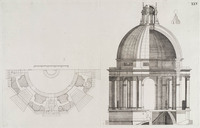 KG 15802
<br/>
Vaticaan (25: doorsnede en plattegrond van een van de kleinere koepels van de nieuwe St. Pieter)
<br/>
<em>Ferrabosco, Martino</em>